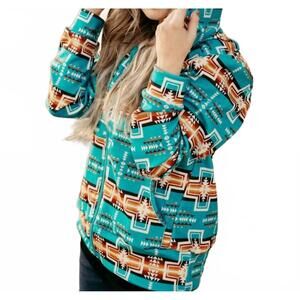 NEW STERLING KREEK barton creek aztec print zip-up hoodie in turquoise